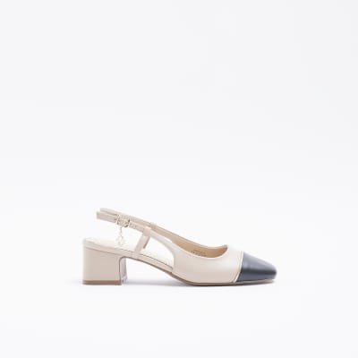 Beige heeled court shoes | River Island