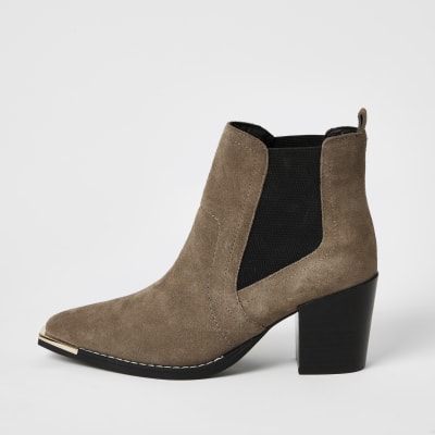 beige cowboy ankle boots