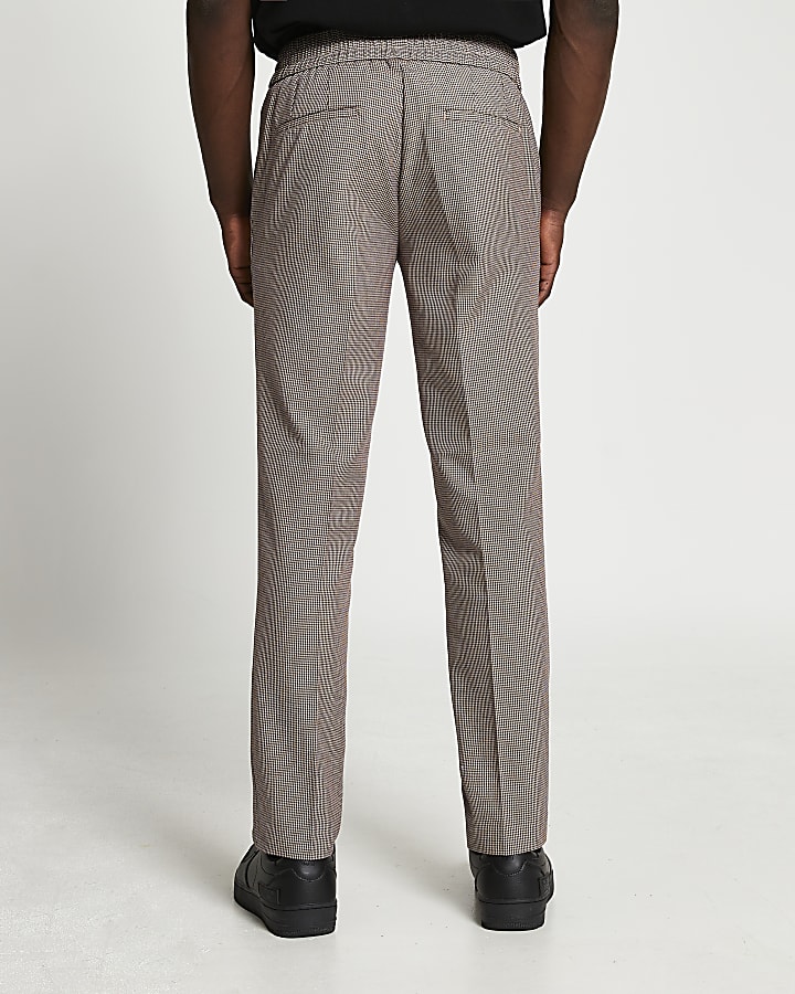 Beige heritage check slim fit jogger trousers