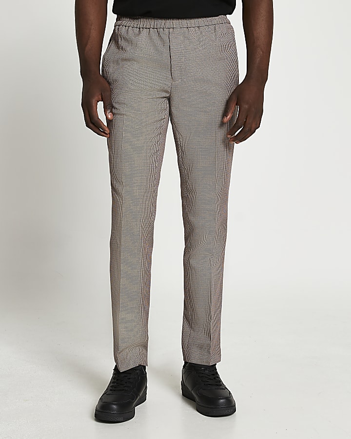Beige heritage check slim fit jogger trousers