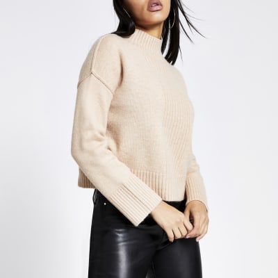 high neck beige jumper