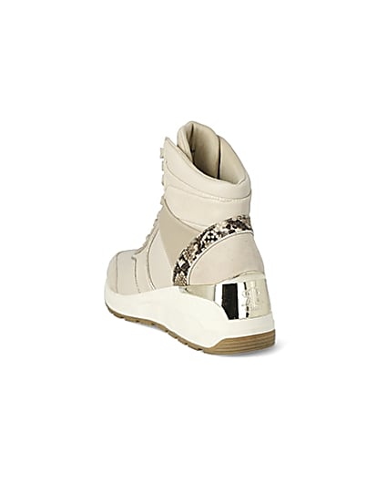 360 degree animation of product Beige high top lace-up wedge trainers frame-7