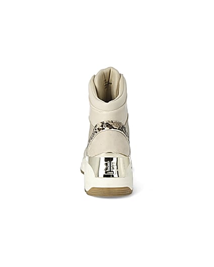 360 degree animation of product Beige high top lace-up wedge trainers frame-9