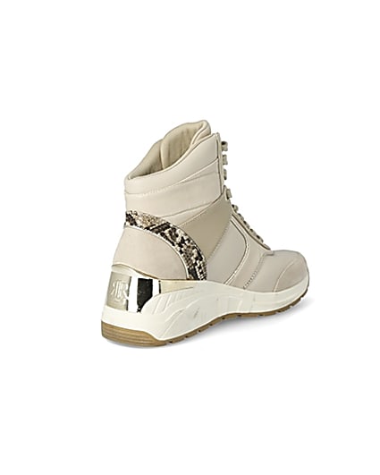 360 degree animation of product Beige high top lace-up wedge trainers frame-12