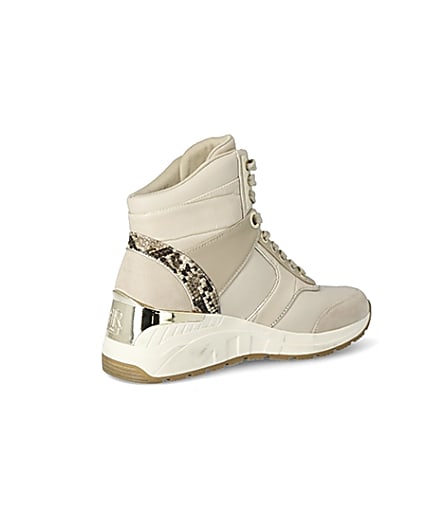 360 degree animation of product Beige high top lace-up wedge trainers frame-13