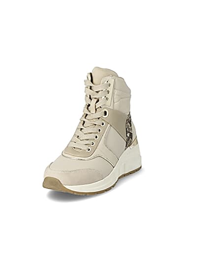 360 degree animation of product Beige high top lace-up wedge trainers frame-23