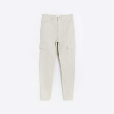 Beige high waisted skinny cargo jeans River Island