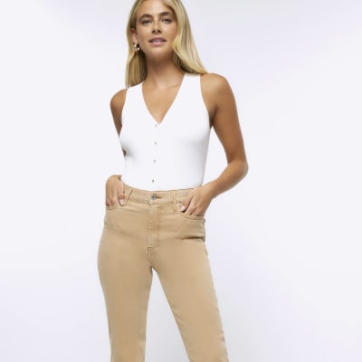 Beige high waisted stove pipe straight jeans | River Island