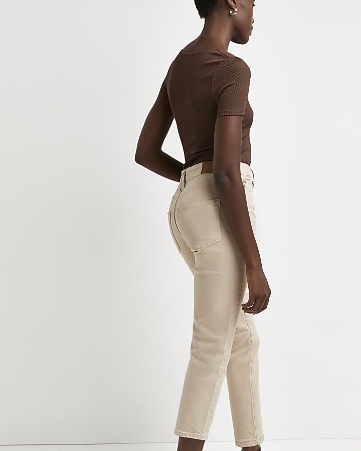 Beige high waisted straight jeans
