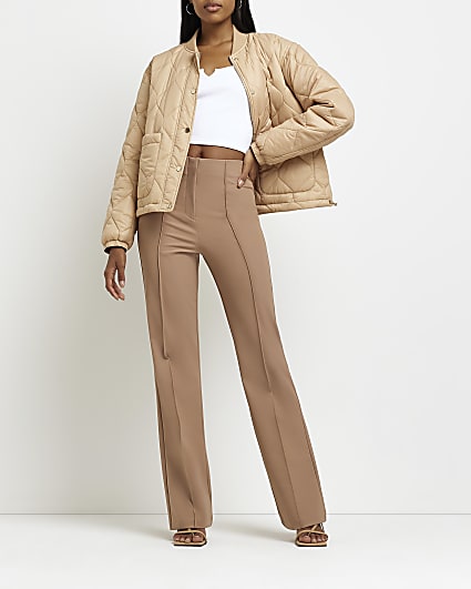Beige high waisted straight trousers