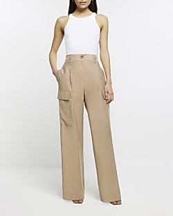 Beige high waisted utility trousers