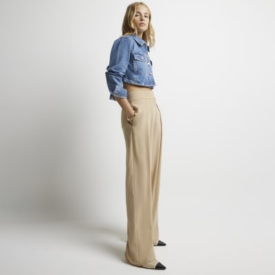 River Island Beige Linen Paperbag Waist Wide Leg Trousers in Natural