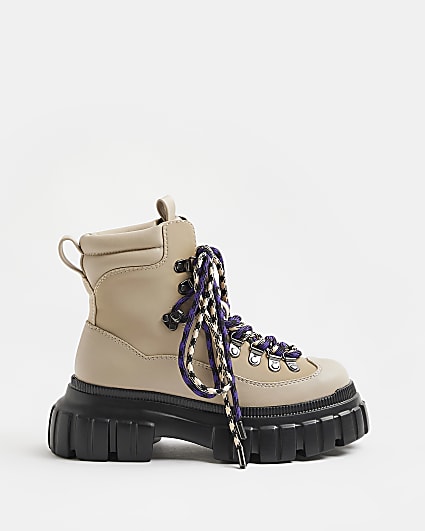 Beige hiker chunky ankle boots