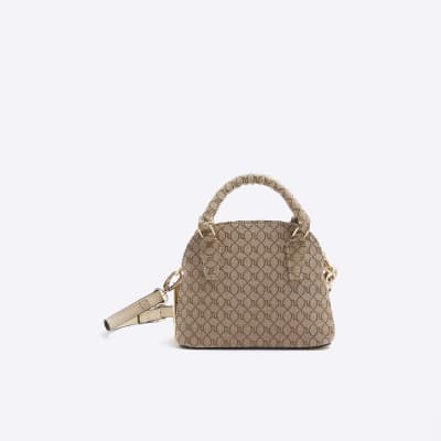 River Island mini kettle monogram logo bag in beige