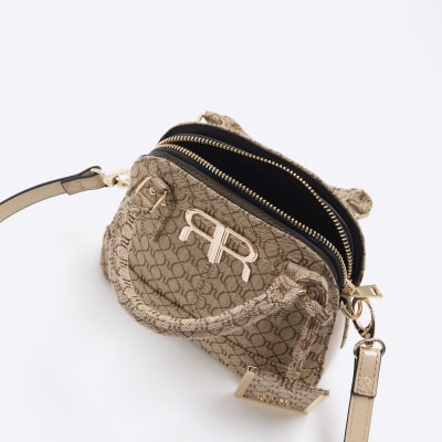 River Island mini kettle monogram logo bag in beige