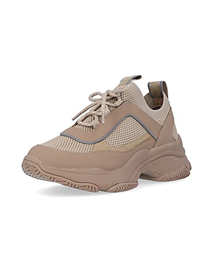360 degree animation of product Beige knit chunky trainers frame-0
