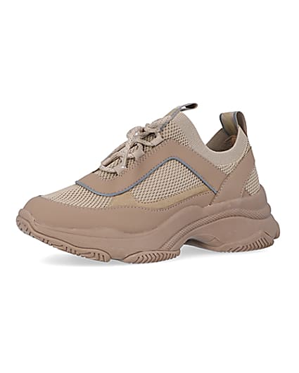 360 degree animation of product Beige knit chunky trainers frame-1