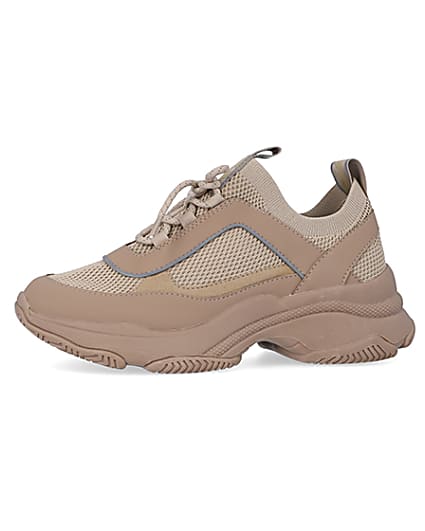 360 degree animation of product Beige knit chunky trainers frame-2