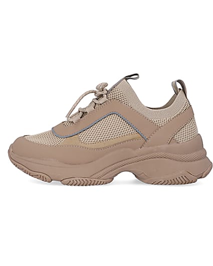 360 degree animation of product Beige knit chunky trainers frame-3