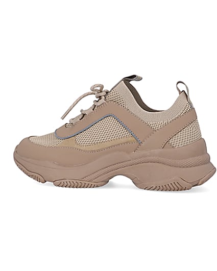 360 degree animation of product Beige knit chunky trainers frame-4