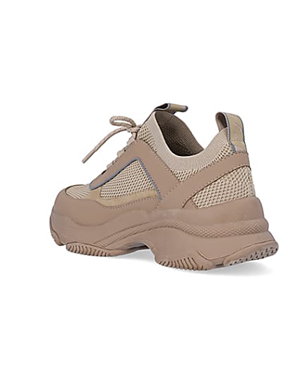 360 degree animation of product Beige knit chunky trainers frame-6