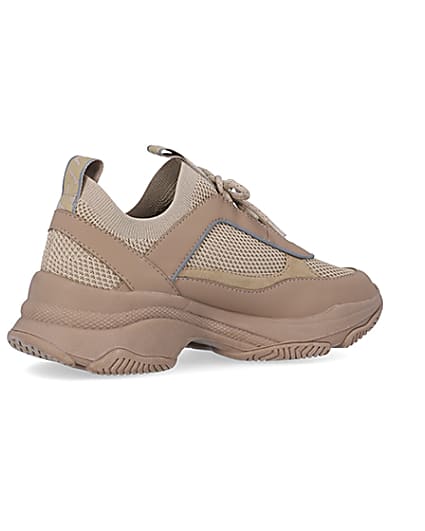 360 degree animation of product Beige knit chunky trainers frame-13