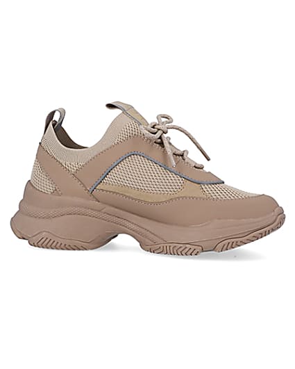 360 degree animation of product Beige knit chunky trainers frame-16