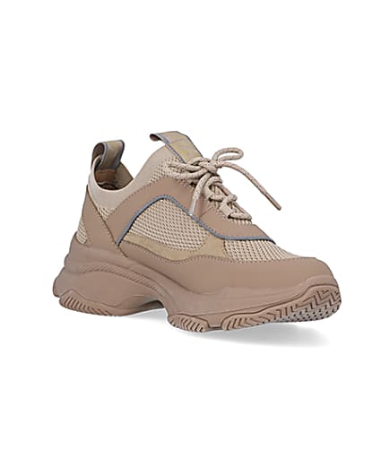 360 degree animation of product Beige knit chunky trainers frame-18