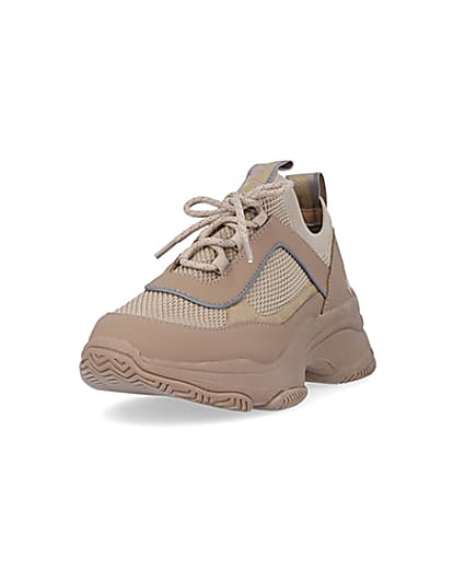 360 degree animation of product Beige knit chunky trainers frame-23