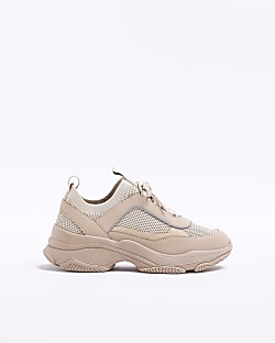 Beige knit chunky trainers