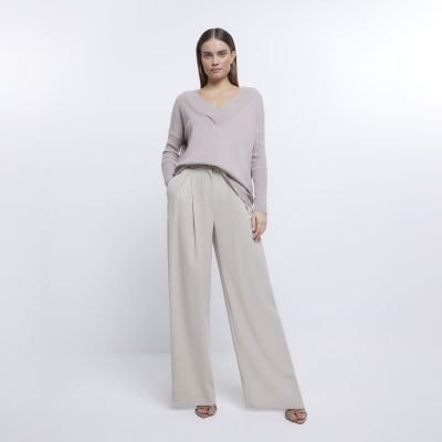 Beige knit long sleeve jumper