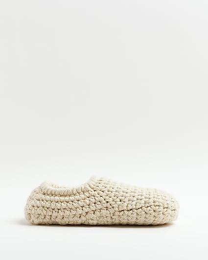 Beige knit slipper socks