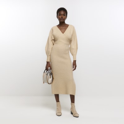 Knitted cotton-blend maxi dress in beige - Staud