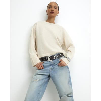 Beige Knitted Crew Neck Jumper