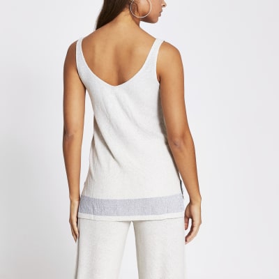 Beige knitted diamante button vest