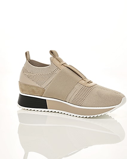 360 degree animation of product Beige knitted elastic runner shoes frame-8