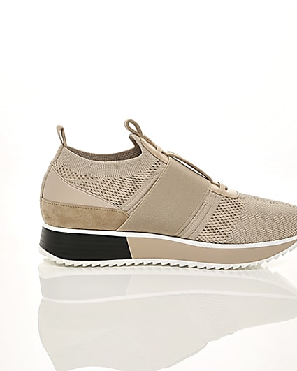 360 degree animation of product Beige knitted elastic runner shoes frame-10