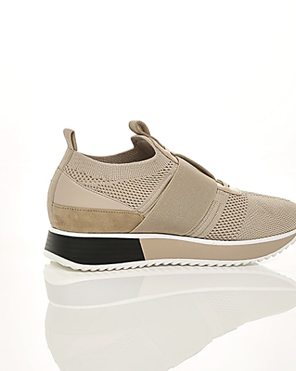 360 degree animation of product Beige knitted elastic runner shoes frame-11