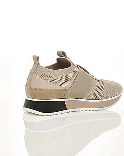 360 degree animation of product Beige knitted elastic runner shoes frame-12