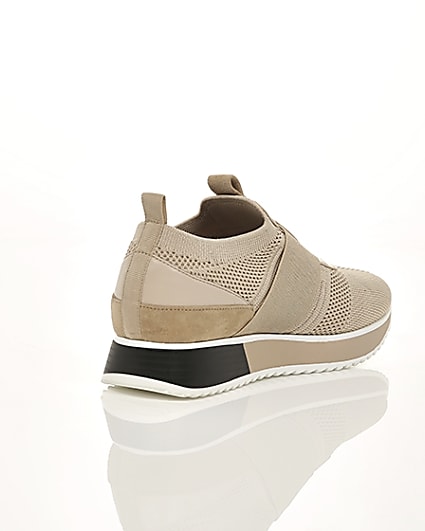360 degree animation of product Beige knitted elastic runner shoes frame-13