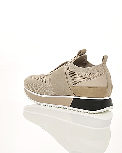 360 degree animation of product Beige knitted elastic runner shoes frame-19
