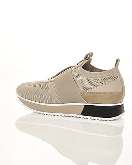 360 degree animation of product Beige knitted elastic runner shoes frame-20