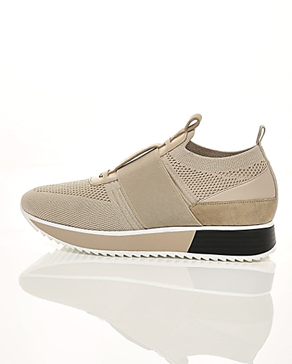 360 degree animation of product Beige knitted elastic runner shoes frame-21