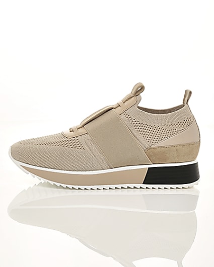 360 degree animation of product Beige knitted elastic runner shoes frame-22