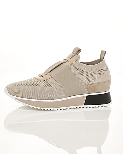 360 degree animation of product Beige knitted elastic runner shoes frame-23