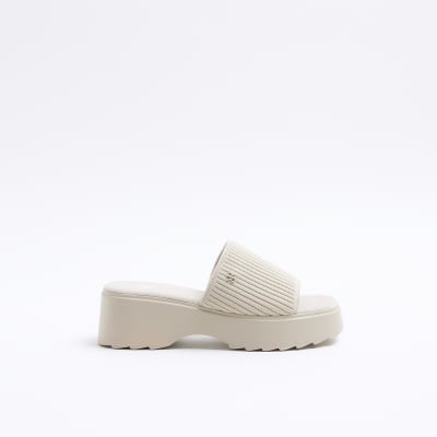 Beige knitted flatform sandals | River Island