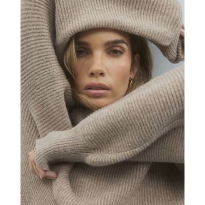 Beige Knitted Funnel Neck Jumper