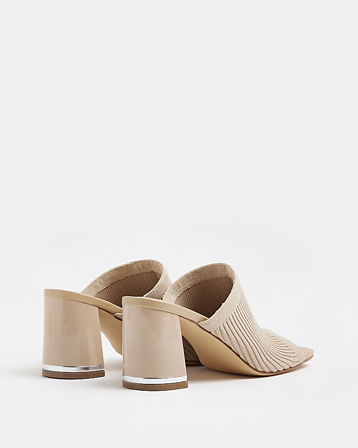 Beige knitted heeled mules