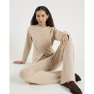 Beige Knitted Long Sleeve Structured Cardigan