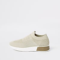 Beige knitted runner trainers